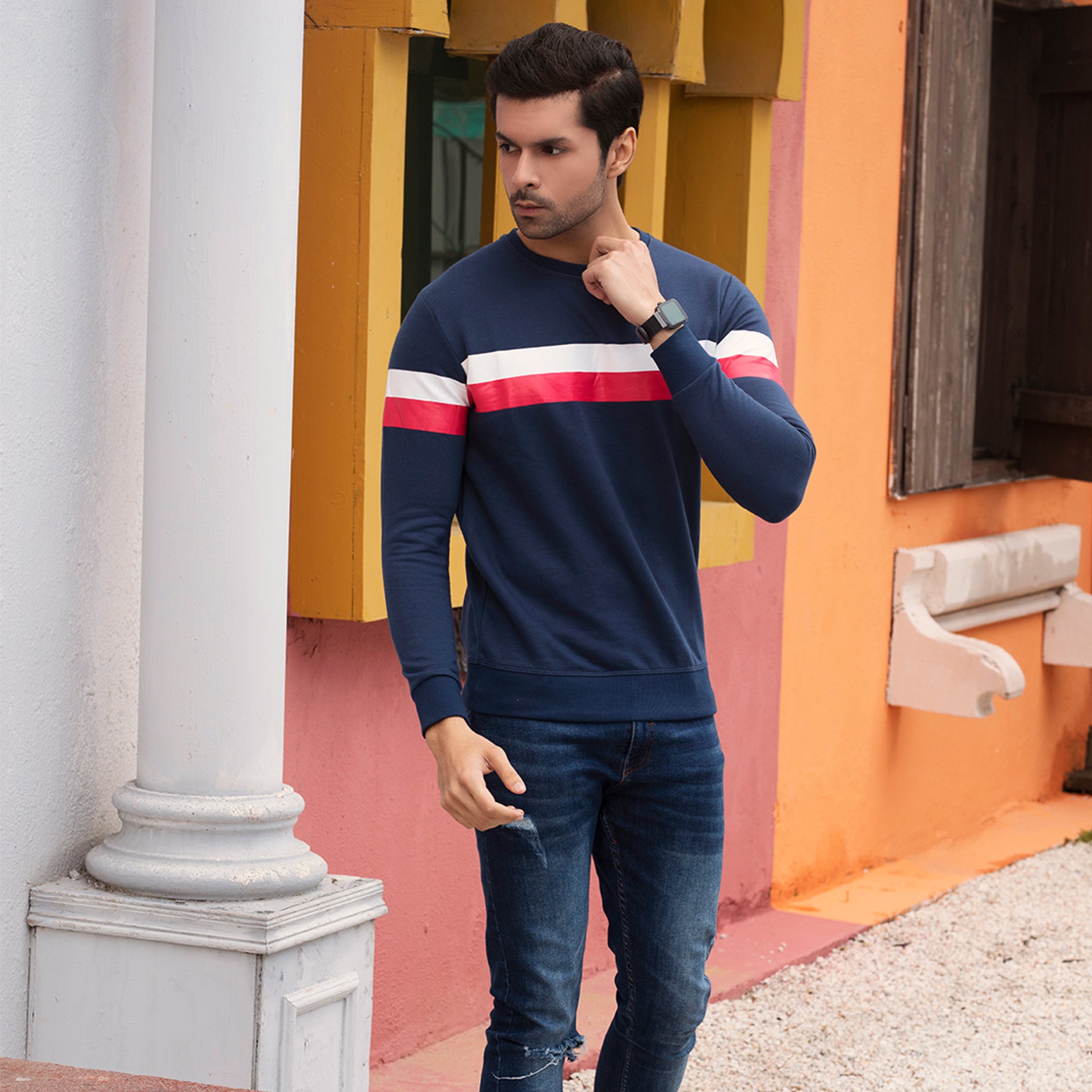 Navy Stripes Sweatshirt